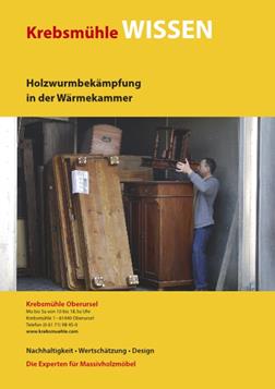 Titelseite der Publikation Krebsmühle Wissen "Holzwurmbekämpfung in der Wärmekammer"